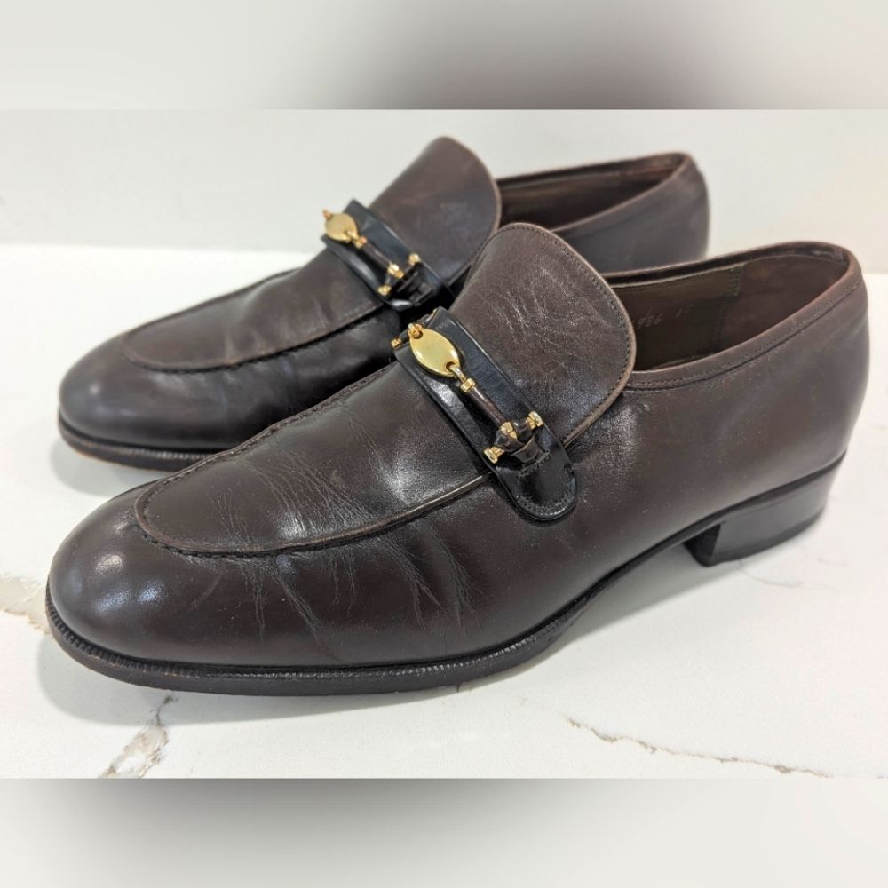 Florsheim Imperial Men Brown Leather Dress Horsebit Loafers Shoes Sz 9 Vintage